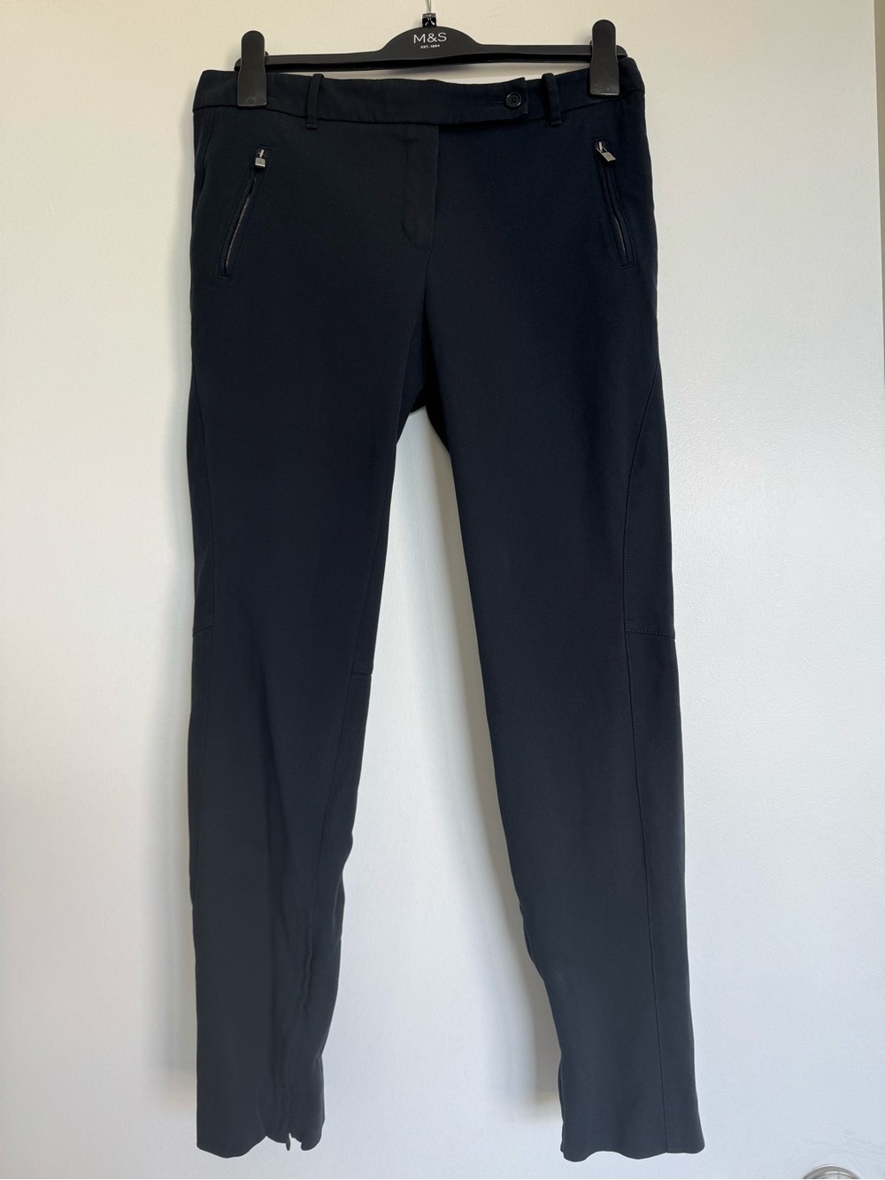 Loro Piana Ankle Crop Stretch Trousers Navy Blue riding style Italy US 8